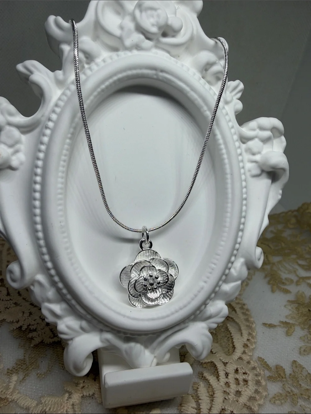925 Sterling Silver Peach Blossom Necklace 20” Box Chain | Romantic Cottagecore